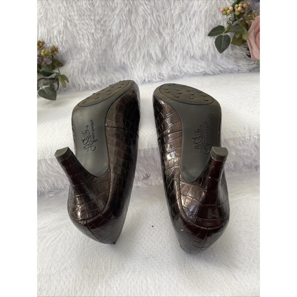 LifeStride Brown Croc Embossed Pumps Kitten Heel Comfort Shoes Women’s 9M Preppy - Picture 9 of 9